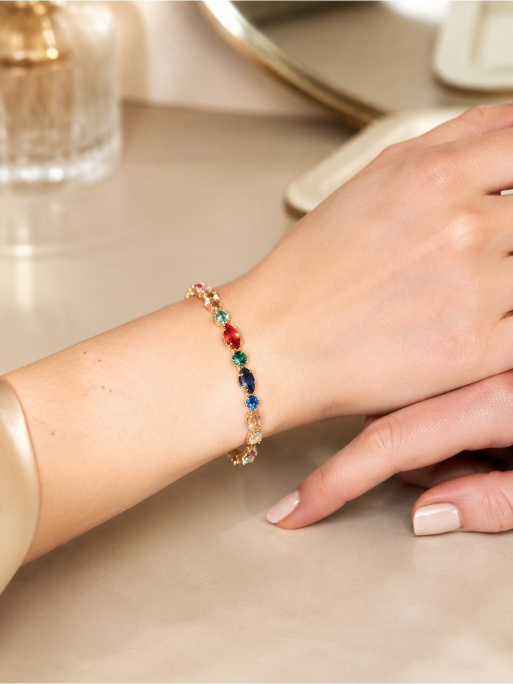 18K Gold Filled Multicolor Cubic Zirconia Open Cuff Bracelet